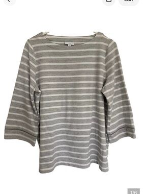 J. Jill Striped Shirt With 3/4 Sleeves Gray And White Size Small